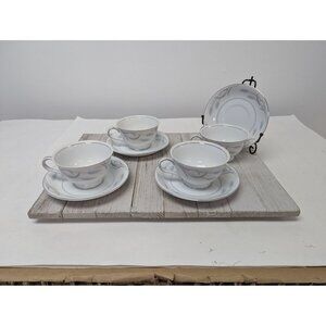 Vintage Valmont Royal Wheat Platinum Trim Set of 4 Saucers Teapcups